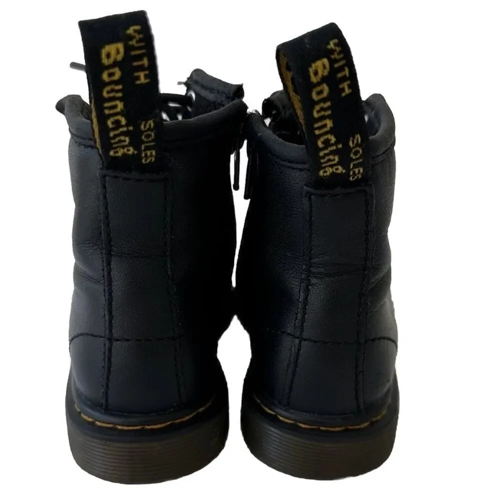 Dr. Martens 1460 J Kids Youth Black Leather Ankle Combat Boots Side Zip Size 8